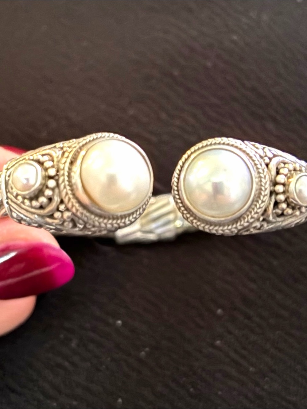 Designer Sarda thick Sterling Silver Tree Of Life Pearls  Oval Tip-To-Tip Bracel